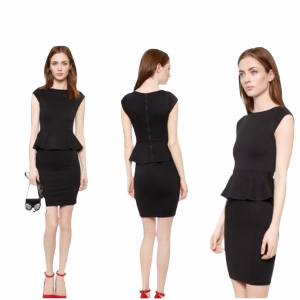 Alice+ Olivia Victoria Peplum towork black Dress Size 8 back zipper flattering